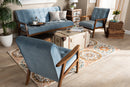 Flower Light Blue Velvet Fabric Upholstered Walnut 3-Piece Living Room Set Baxton