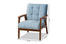 Flower Light Blue Velvet Fabric Upholstered Walnut Armchair Baxton