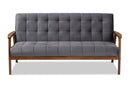 Flower Gray Velvet Fabric Upholstered Walnut Sofa Baxton