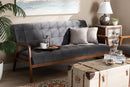 Flower Gray Velvet Fabric Upholstered Walnut Sofa Baxton