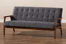 Flower Gray Velvet Fabric Upholstered Walnut Sofa Baxton