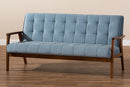 Flower Light Blue Velvet Fabric Upholstered Walnut Sofa Baxton