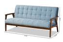 Flower Light Blue Velvet Fabric Upholstered Walnut Sofa Baxton