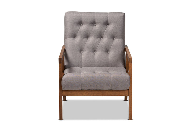 Kalimantan Gray Fabric Upholstered Walnut Armchair Baxton
