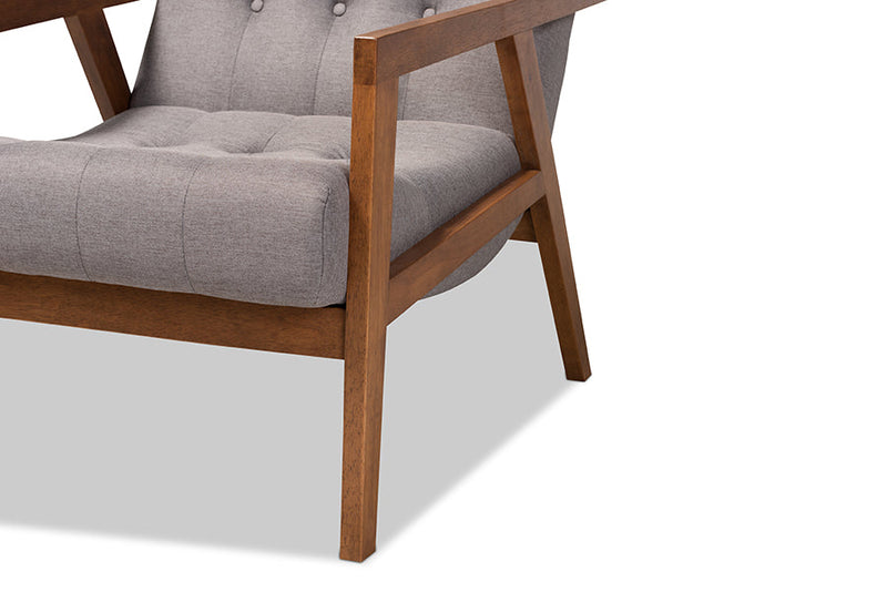 Kalimantan Gray Fabric Upholstered Walnut Armchair Baxton