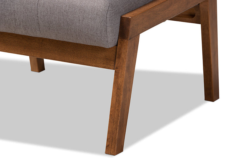 Kalimantan Gray Fabric Upholstered Walnut 2Pc Armchair and Footstool Set Baxton
