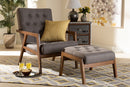 Kalimantan Gray Fabric Upholstered Walnut 2Pc Armchair and Footstool Set