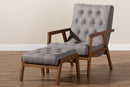 Kalimantan Gray Fabric Upholstered Walnut 2Pc Armchair and Footstool Set Baxton