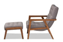 Kalimantan Gray Fabric Upholstered Walnut 2Pc Armchair and Footstool Set Baxton