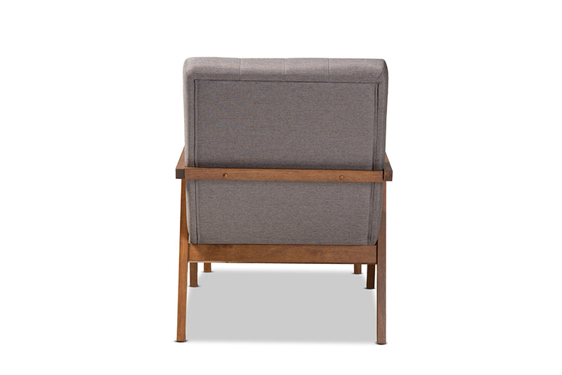 Kalimantan Mid-Century Modern Gray Fabric Upholstered Walnut Finished Wood 2-Piece Armchair and Footstool Set