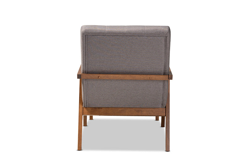Kalimantan Gray Fabric Upholstered Walnut 2Pc Armchair and Footstool Set Baxton