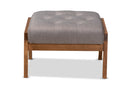 Kalimantan Gray Fabric Upholstered Walnut Footstool Baxton
