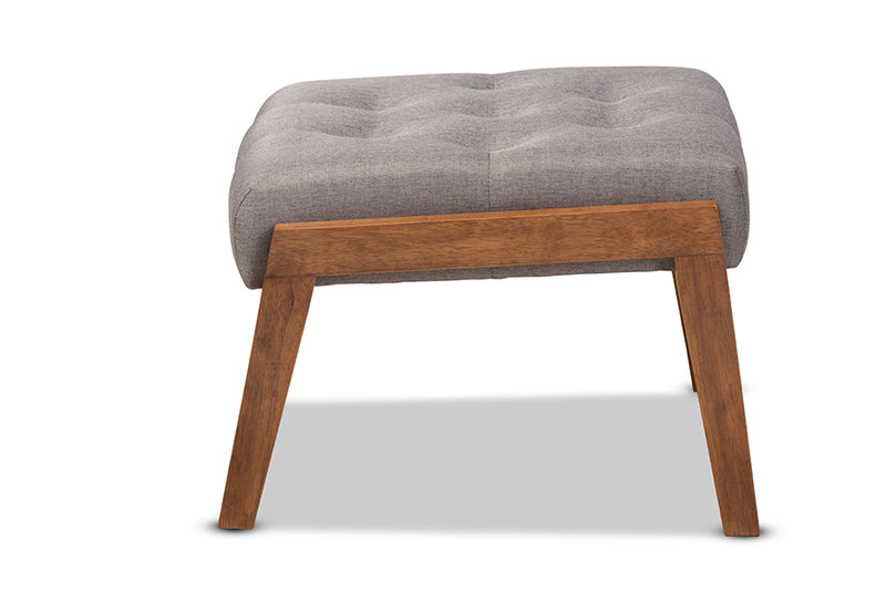 Kalimantan Mid-Century Modern Gray Fabric Upholstered Walnut Finished Wood Footstool