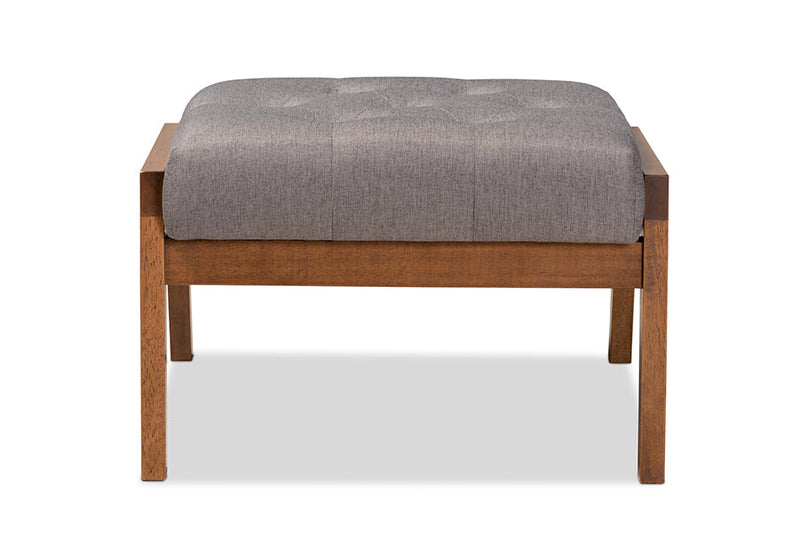 Kalimantan Gray Fabric Upholstered Walnut Footstool Baxton