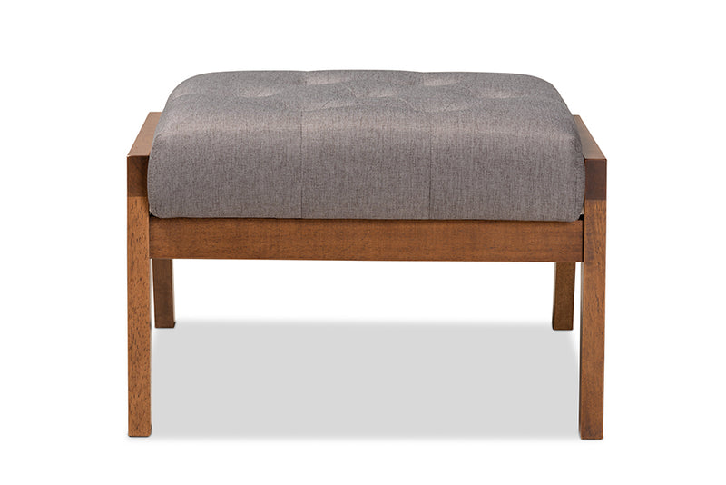 Kalimantan Mid-Century Modern Gray Fabric Upholstered Walnut Finished Wood Footstool