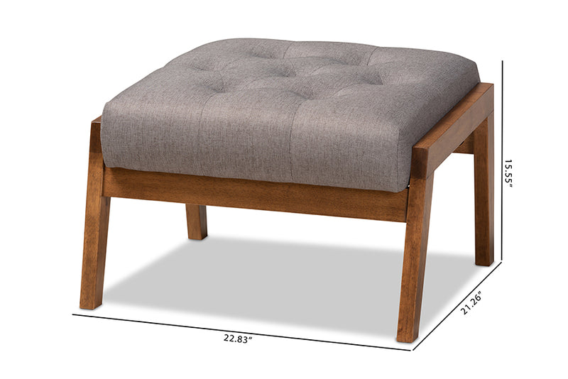 Kalimantan Mid-Century Modern Gray Fabric Upholstered Walnut Finished Wood Footstool