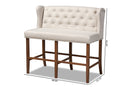 Okena Beige Fabric Upholstered Walnut Button Tufted Bar Stool Bench Baxton