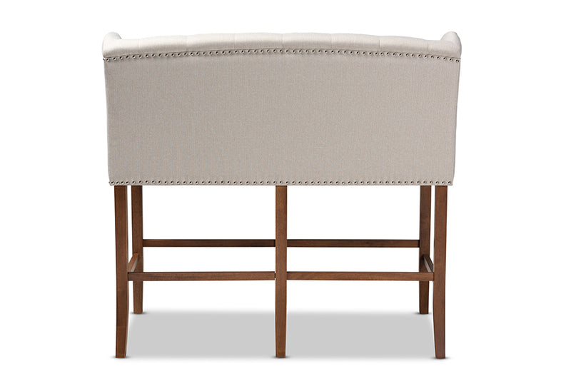 Okena Modern and Contemporary Beige Fabric Upholstered Walnut Finished Wood Button Tufted Bar Stool Bench