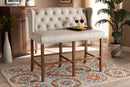 Okena Beige Fabric Upholstered Walnut Button Tufted Bar Stool Bench Baxton