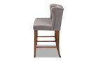 Okena Gray Fabric Upholstered Walnut Button Tufted Bar Stool Bench Baxton