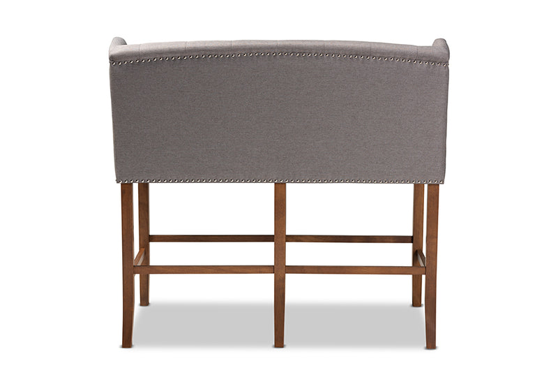 Okena Modern and Contemporary Gray Fabric Upholstered Walnut Finished Wood Button Tufted Bar Stool Bench