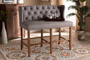 Okena Gray Fabric Upholstered Walnut Button Tufted Bar Stool Bench Baxton