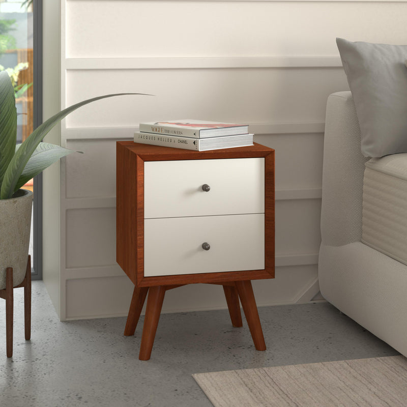 Melbourne 2 Drawer Two Tone Nightstand, Acorn/White