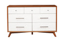 Melbourne 7 Drawer Two Tone Dresser, Acorn/White Alpine