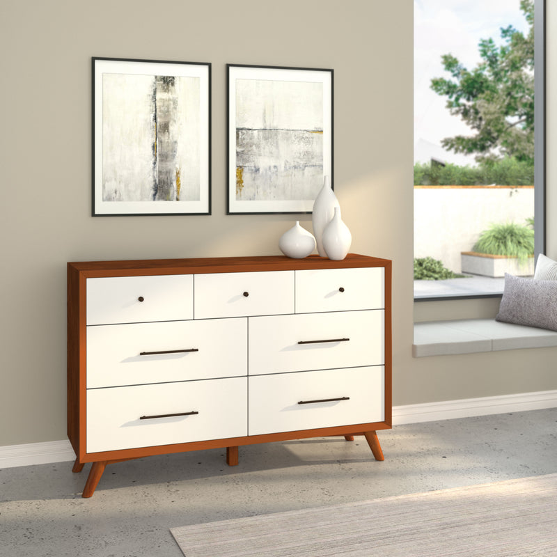 Melbourne 7 Drawer Two Tone Dresser, Acorn/White