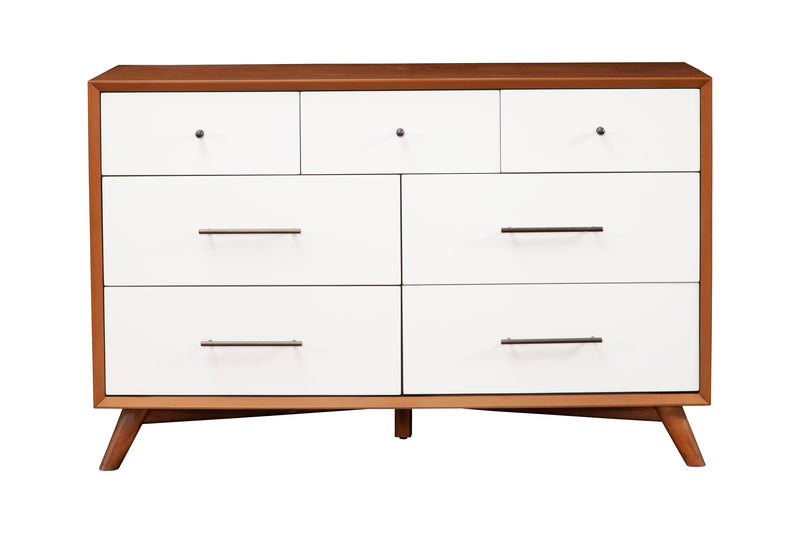 Melbourne 7 Drawer Two Tone Dresser, Acorn/White Alpine