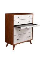 Melbourne 4 Drawer Two Tone Multifunction Chest w/Pull Out Tray, Acorn/White Alpine