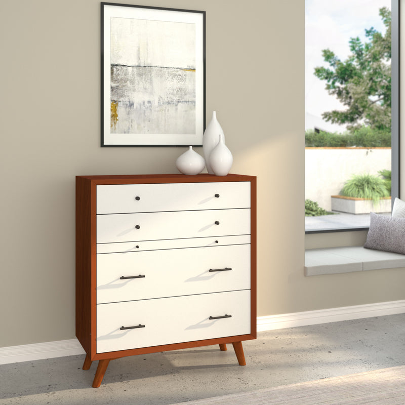 Melbourne 4 Drawer Two Tone Multifunction Chest w/Pull Out Tray, Acorn/White