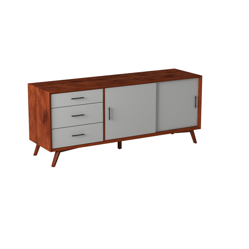 Melbourne 3 Drawers & 2 Sliding Doors Large TV Stand, Acorn/White Alpine