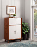 Melbourne Large Bar Cabinet w/Drop Down Tray, Acorn/White Alpine