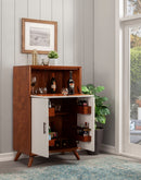 Melbourne Large Bar Cabinet w/Drop Down Tray, Acorn/White Alpine