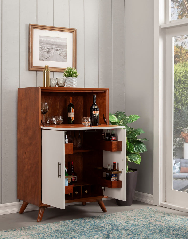 Melbourne Large Bar Cabinet w/Drop Down Tray, Acorn/White