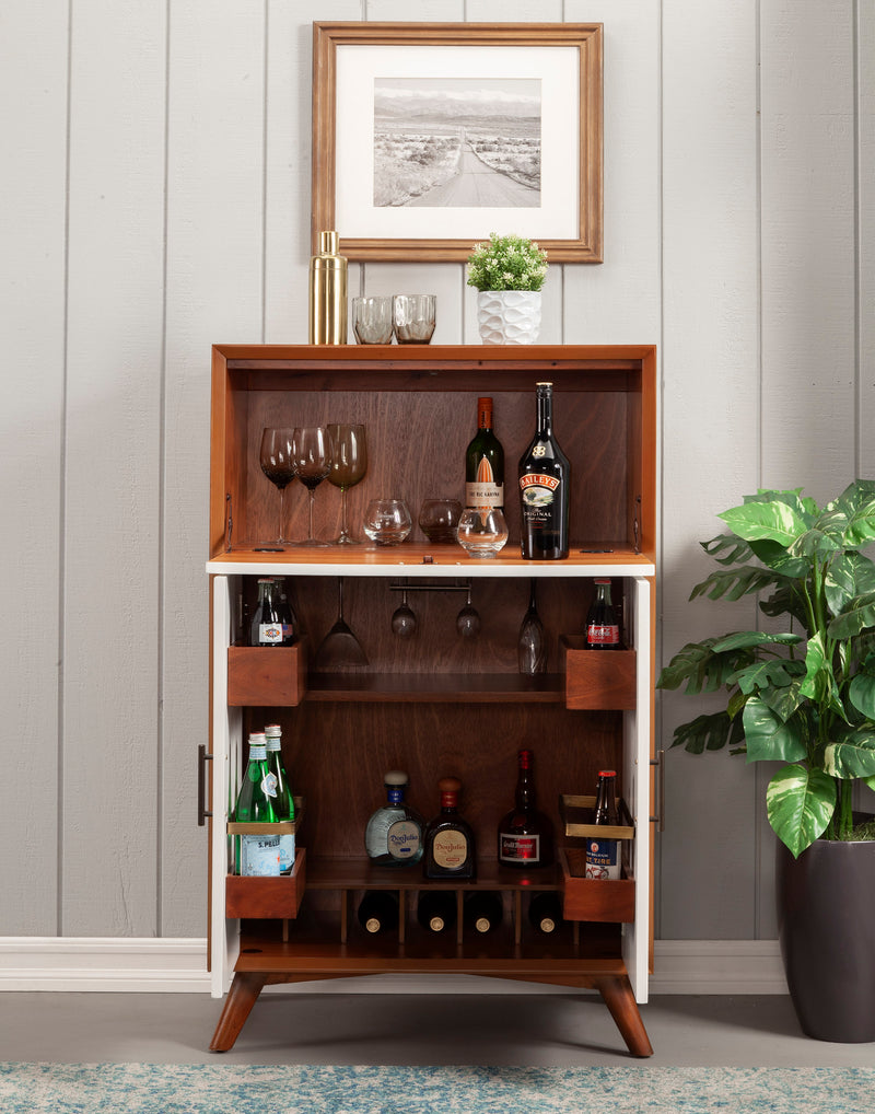 Melbourne Large Bar Cabinet w/Drop Down Tray, Acorn/White