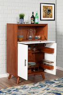Melbourne Large Bar Cabinet w/Drop Down Tray, Acorn/White Alpine