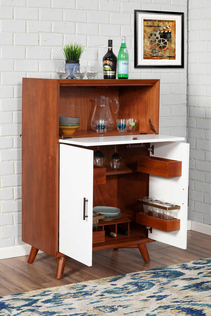 Melbourne Large Bar Cabinet w/Drop Down Tray, Acorn/White