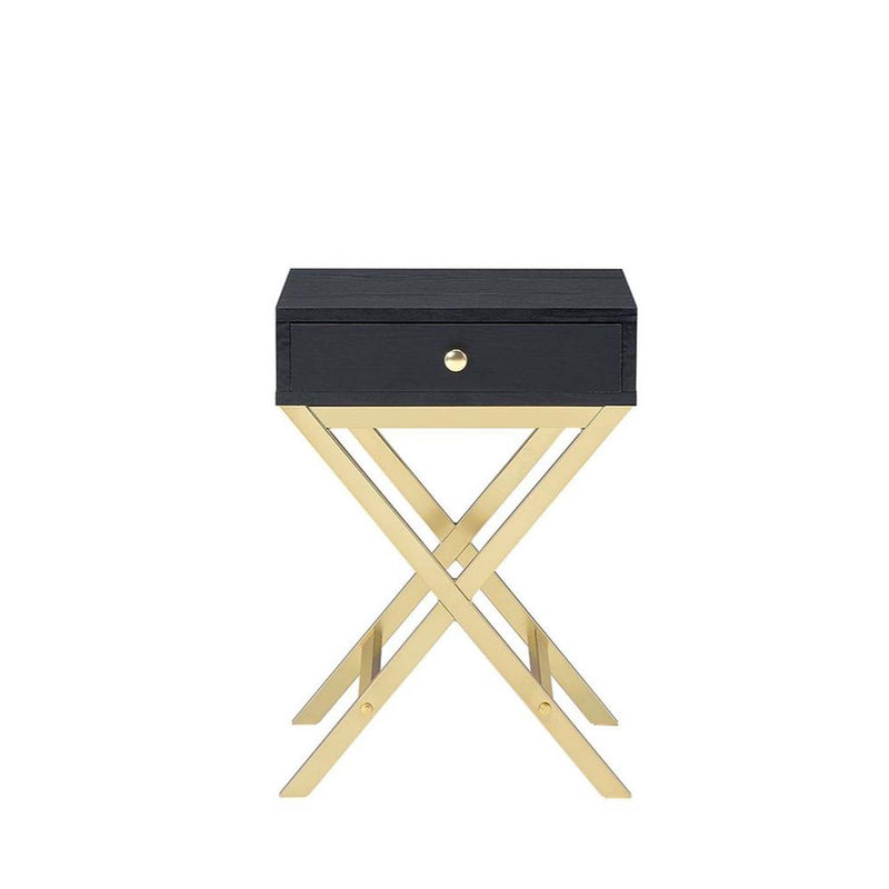 Coleen Rectangular Accent Table, Black & Brass Finish Acme