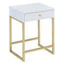 Coleen Rectangular Accent Table, White & Brass Finish Acme
