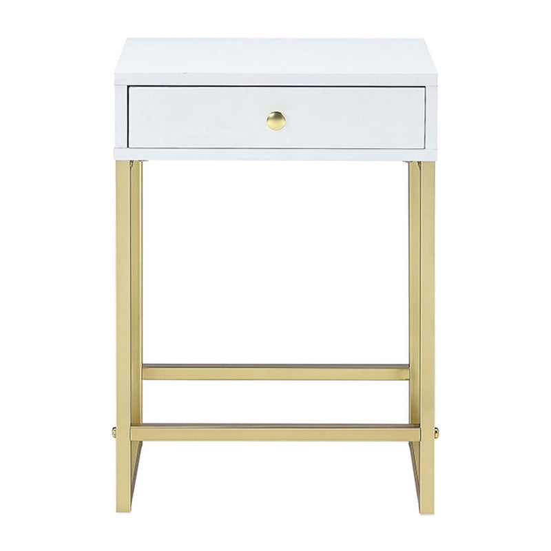 Coleen Rectangular Accent Table, White & Brass Finish Acme