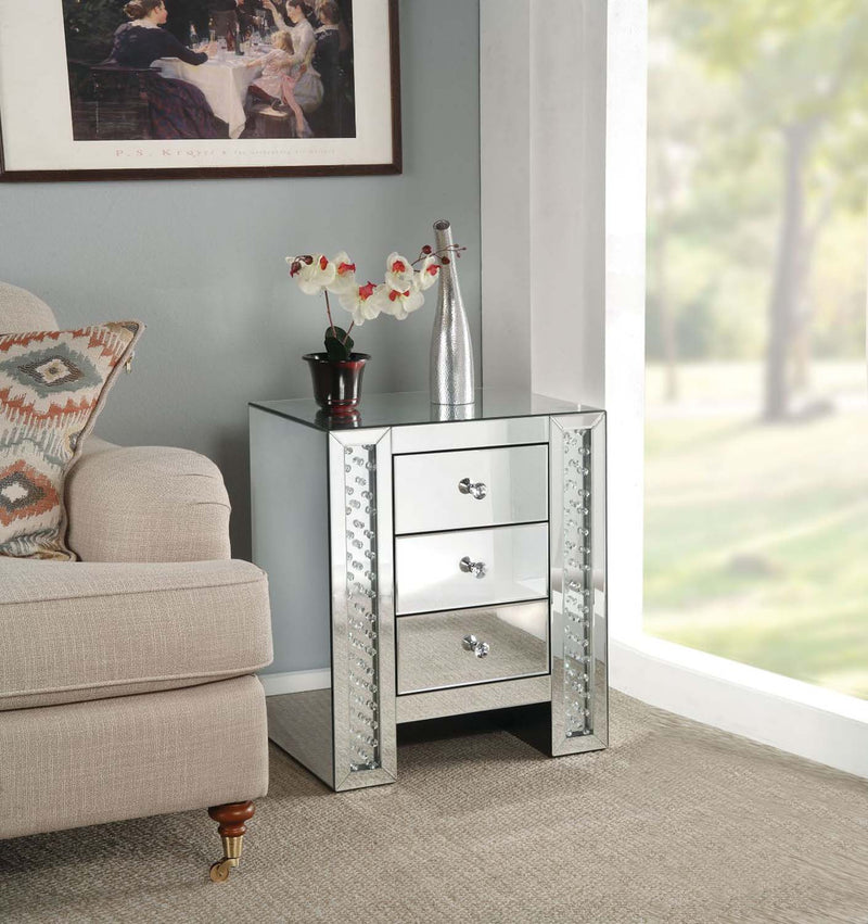 Nysa Rectangular Accent Table, Mirrored & Faux Crystals Acme