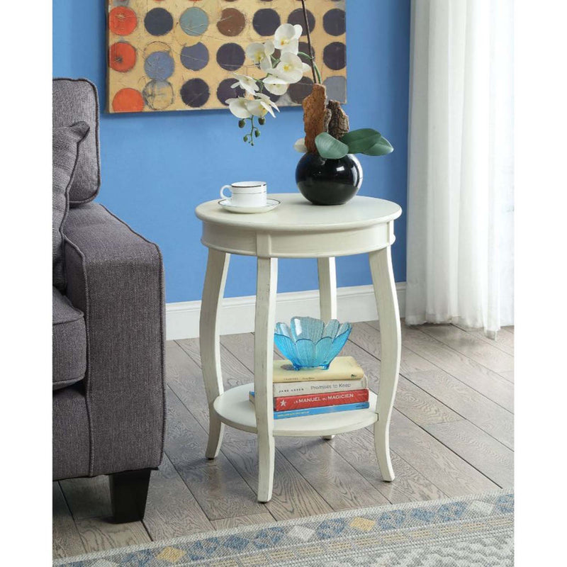 Aberta Round Accent Table, Antique White Finish Acme