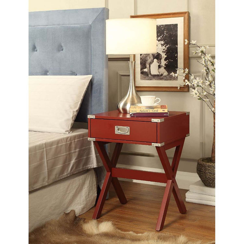 Babs Square Accent Table, Red Finish Acme