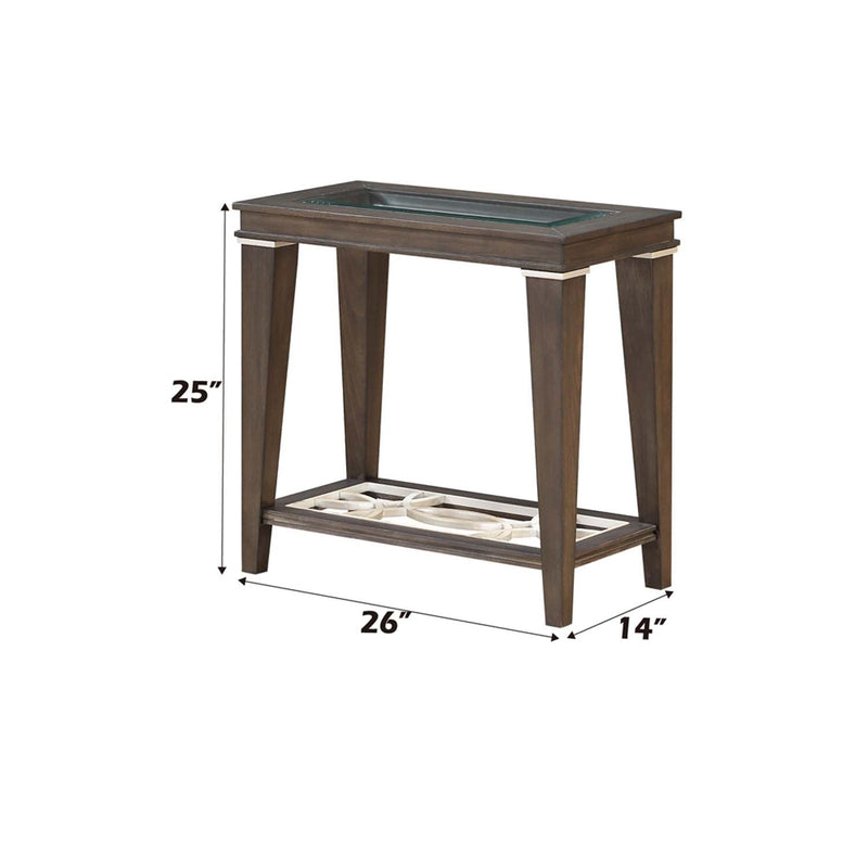 Peregrine Rectangular Accent Table, Clear Glass & Walnut Finish Acme