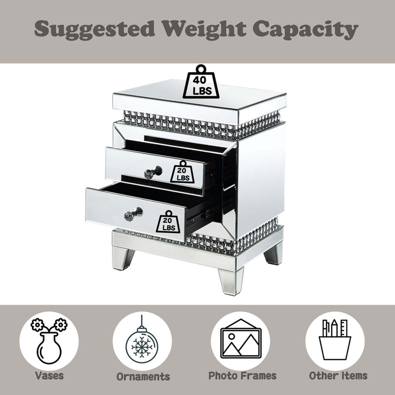 Lotus Mirrored Accent Table, Mirrored & Faux Ice Cube Crystals Acme