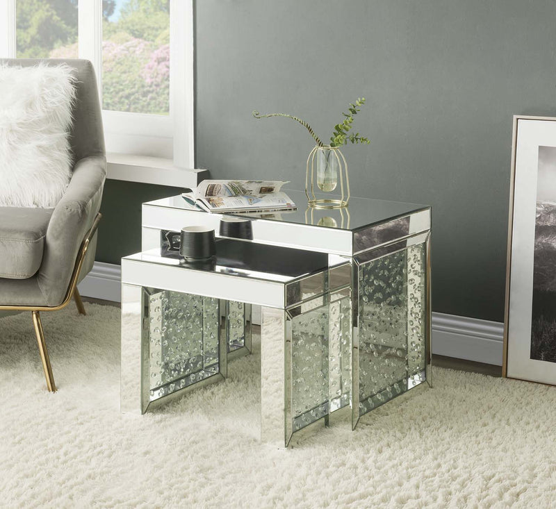Nysa Mirrored Accent Table, Mirrored & Faux Crystals Inlay Acme