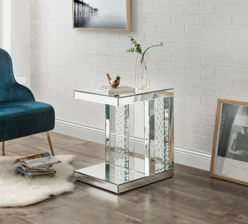 Nysa Mirrored Accent Table, Mirrored & Faux Crystals Inlay Acme