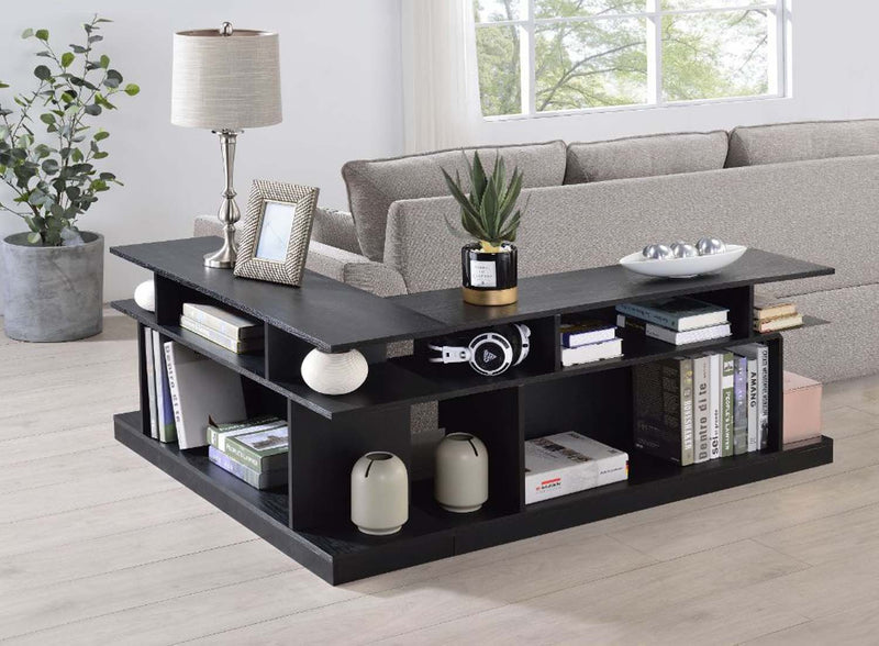 Sollix Multiple Storage Compartments Accent Table, Black Finish Acme